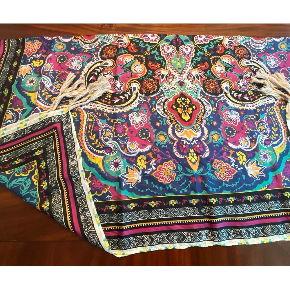 Johnny Was silk scarf with tassels, worn 4 times.